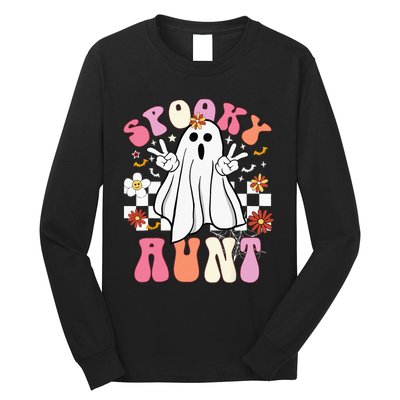 Spooky Aunt Floral Ghost Hippie Halloween Spooky Family Long Sleeve Shirt