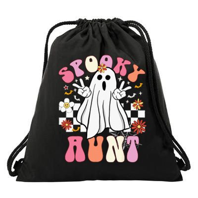 Spooky Aunt Floral Ghost Hippie Halloween Spooky Family Drawstring Bag