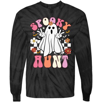 Spooky Aunt Floral Ghost Hippie Halloween Spooky Family Tie-Dye Long Sleeve Shirt