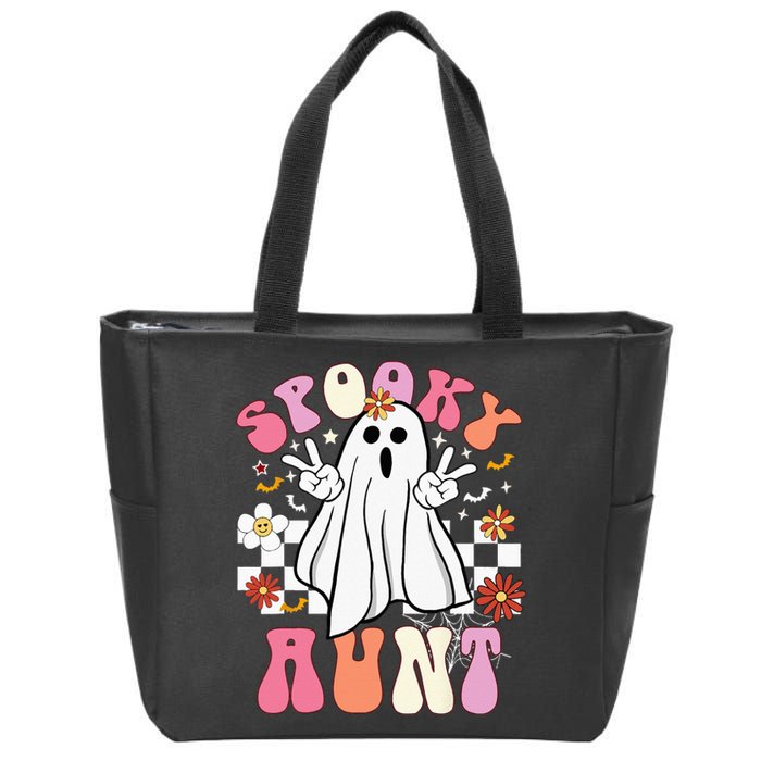 Spooky Aunt Floral Ghost Hippie Halloween Spooky Family Zip Tote Bag