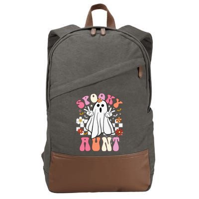 Spooky Aunt Floral Ghost Hippie Halloween Spooky Family Cotton Canvas Backpack