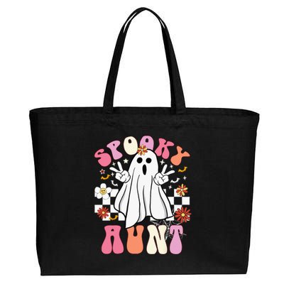 Spooky Aunt Floral Ghost Hippie Halloween Spooky Family Cotton Canvas Jumbo Tote