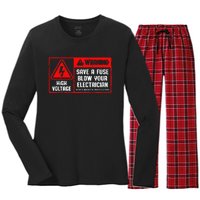 Save A Fuse Blow Your Electrician Lineman Women's Long Sleeve Flannel Pajama Set 