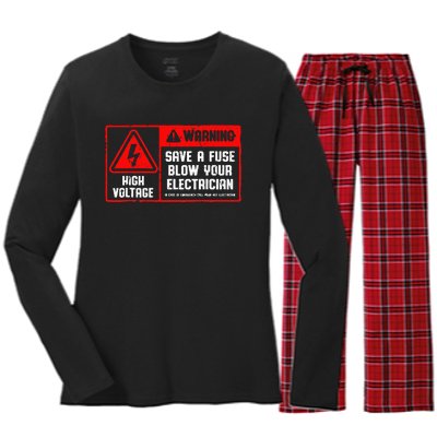 Save A Fuse Blow Your Electrician Lineman Women's Long Sleeve Flannel Pajama Set 