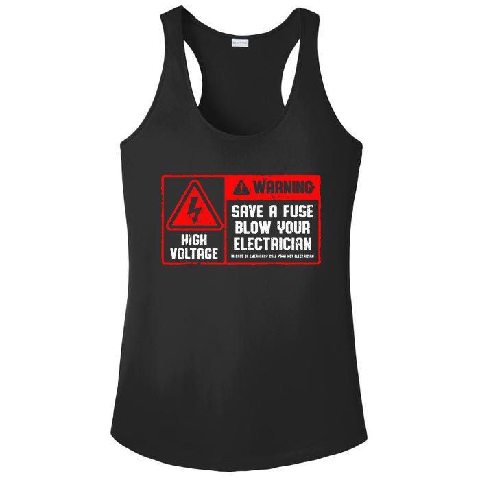 Save A Fuse Blow Your Electrician Lineman Ladies PosiCharge Competitor Racerback Tank