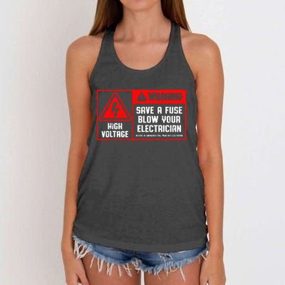 Save A Fuse Blow Your Electrician Lineman Women's Knotted Racerback Tank