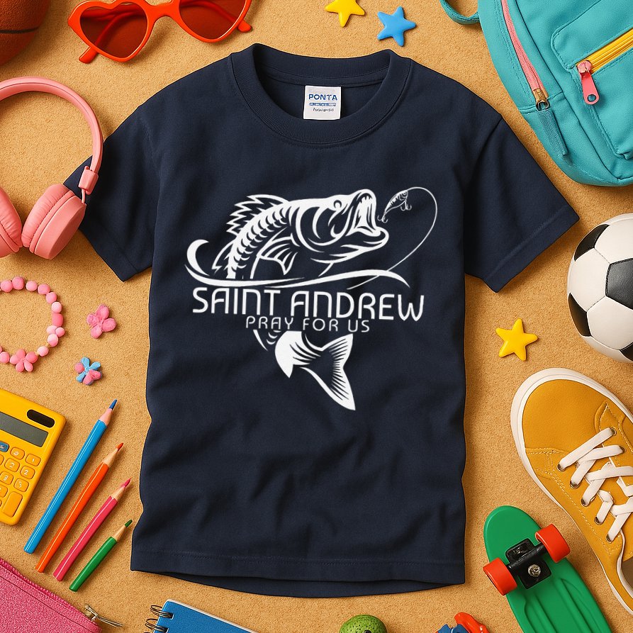 St Andrew Fishing Saint Of Fisherman Catholic Saint Kids T-Shirt