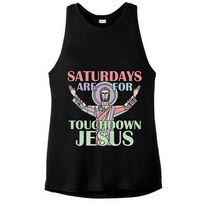 Saturdays Are For Touchdown Jesus Christian Ladies PosiCharge Tri-Blend Wicking Tank