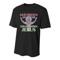 Saturdays Are For Touchdown Jesus Christian Youth Performance Sprint T-Shirt