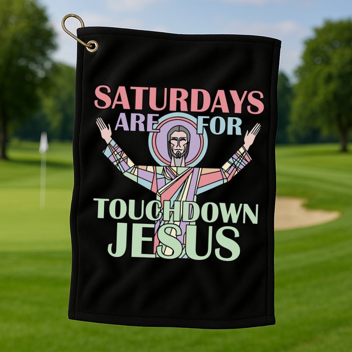Saturdays Are For Touchdown Jesus Christian Golf Towel