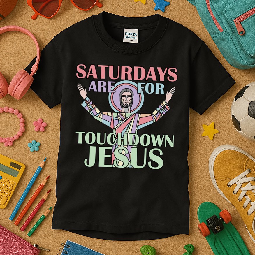 Saturdays Are For Touchdown Jesus Christian Kids T-Shirt