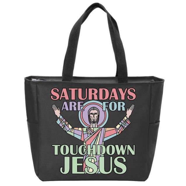 Saturdays Are For Touchdown Jesus Christian Zip Tote Bag