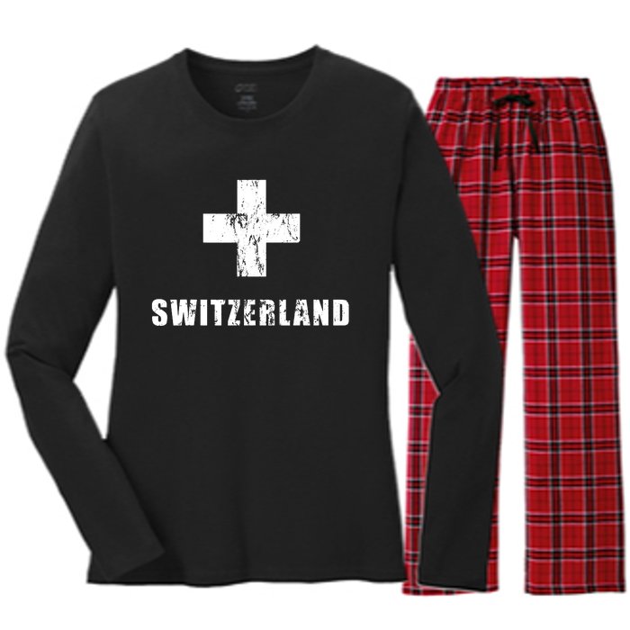 Switzerland Apparel For Swiss Retro Vintage Design Lover Women's Long Sleeve Flannel Pajama Set 