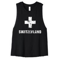 Switzerland Apparel For Swiss Retro Vintage Design Lover Women's Racerback Cropped Tank