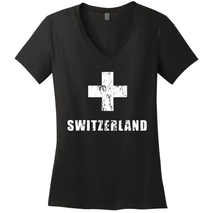 Switzerland Apparel For Swiss Retro Vintage Design Lover Women's V-Neck T-Shirt