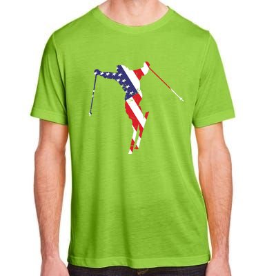 Skiing American Flag Skiing Lover Gift For Skier Adult ChromaSoft Performance T-Shirt