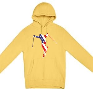 Skiing American Flag Skiing Lover Gift For Skier Premium Pullover Hoodie