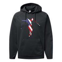 Skiing American Flag Skiing Lover Gift For Skier Performance Fleece Hoodie