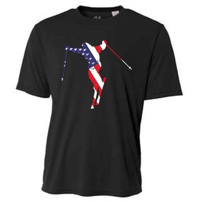 Skiing American Flag Skiing Lover Gift For Skier Cooling Performance Crew T-Shirt