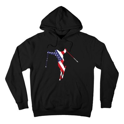 Skiing American Flag Skiing Lover Gift For Skier Hoodie