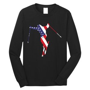 Skiing American Flag Skiing Lover Gift For Skier Long Sleeve Shirt