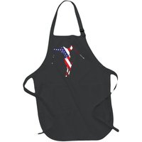 Skiing American Flag Skiing Lover Gift For Skier Full-Length Apron With Pockets