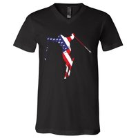 Skiing American Flag Skiing Lover Gift For Skier V-Neck T-Shirt