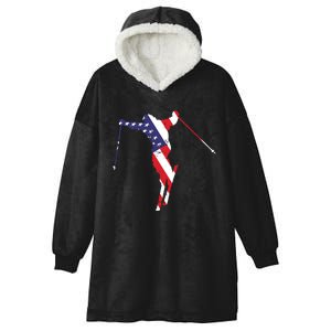 Skiing American Flag Skiing Lover Gift For Skier Hooded Wearable Blanket