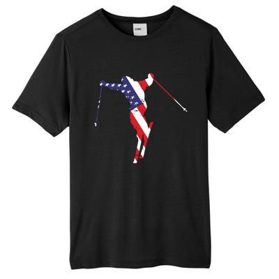 Skiing American Flag Skiing Lover Gift For Skier Tall Fusion ChromaSoft Performance T-Shirt