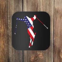 Skiing American Flag Skiing Lover Gift For Skier Coaster