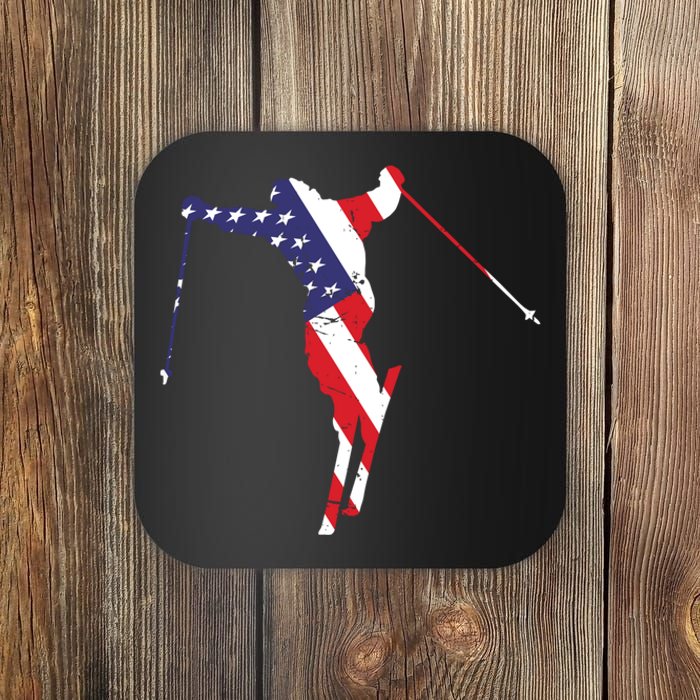 Skiing American Flag Skiing Lover Gift For Skier Coaster