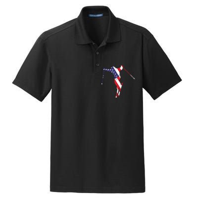 Skiing American Flag Skiing Lover Gift For Skier Dry Zone Grid Polo