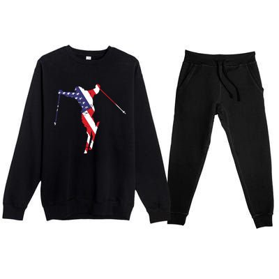 Skiing American Flag Skiing Lover Gift For Skier Premium Crewneck Sweatsuit Set