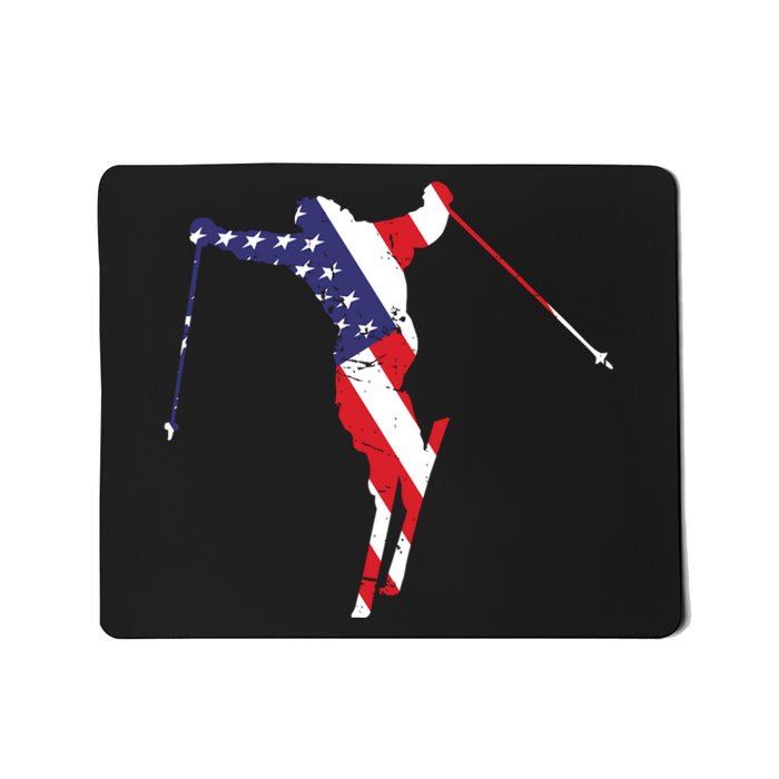 Skiing American Flag Skiing Lover Gift For Skier Mousepad