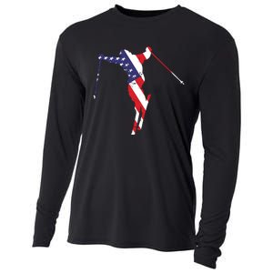 Skiing American Flag Skiing Lover Gift For Skier Cooling Performance Long Sleeve Crew