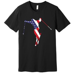 Skiing American Flag Skiing Lover Gift For Skier Premium T-Shirt