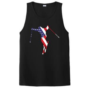 Skiing American Flag Skiing Lover Gift For Skier PosiCharge Competitor Tank