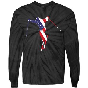 Skiing American Flag Skiing Lover Gift For Skier Tie-Dye Long Sleeve Shirt