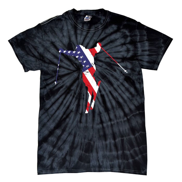 Skiing American Flag Skiing Lover Gift For Skier Tie-Dye T-Shirt