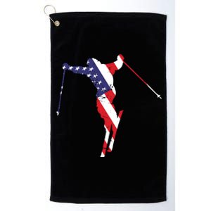 Skiing American Flag Skiing Lover Gift For Skier Platinum Collection Golf Towel