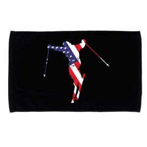 Skiing American Flag Skiing Lover Gift For Skier Microfiber Hand Towel