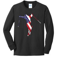 Skiing American Flag Skiing Lover Gift For Skier Kids Long Sleeve Shirt