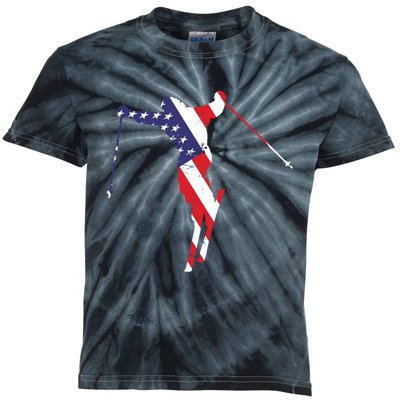 Skiing American Flag Skiing Lover Gift For Skier Kids Tie-Dye T-Shirt