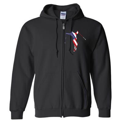 Skiing American Flag Skiing Lover Gift For Skier Full Zip Hoodie