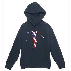 Skiing American Flag Skiing Lover Gift For Skier Urban Pullover Hoodie