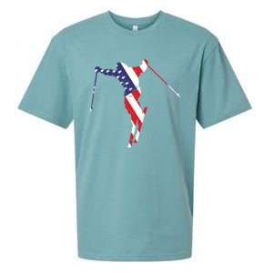 Skiing American Flag Skiing Lover Gift For Skier Sueded Cloud Jersey T-Shirt