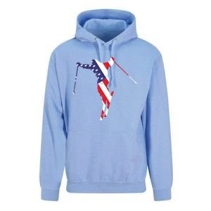 Skiing American Flag Skiing Lover Gift For Skier Unisex Surf Hoodie