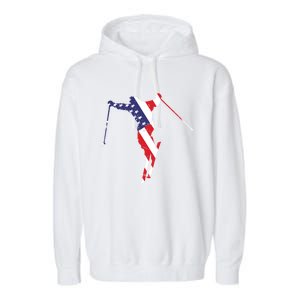 Skiing American Flag Skiing Lover Gift For Skier Garment-Dyed Fleece Hoodie