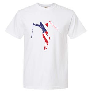 Skiing American Flag Skiing Lover Gift For Skier Garment-Dyed Heavyweight T-Shirt