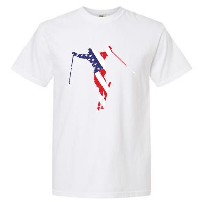 Skiing American Flag Skiing Lover Gift For Skier Garment-Dyed Heavyweight T-Shirt